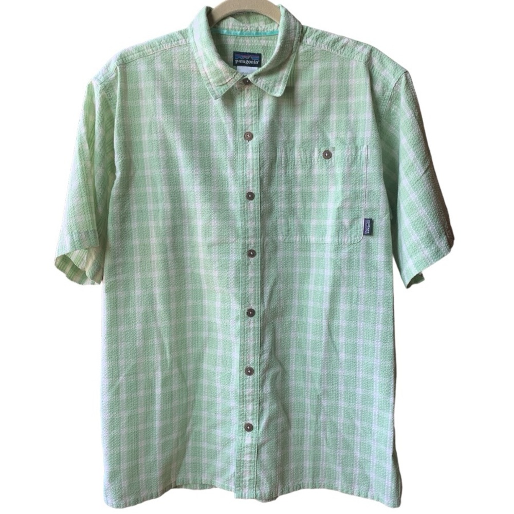 Patagonia Puckerware Plaid Button Down Shirt White/Green Gorpcore Men’s Medium